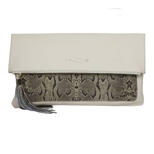 Cartera de mano clutch piel beige y estampado serpiente stella  rittwagen